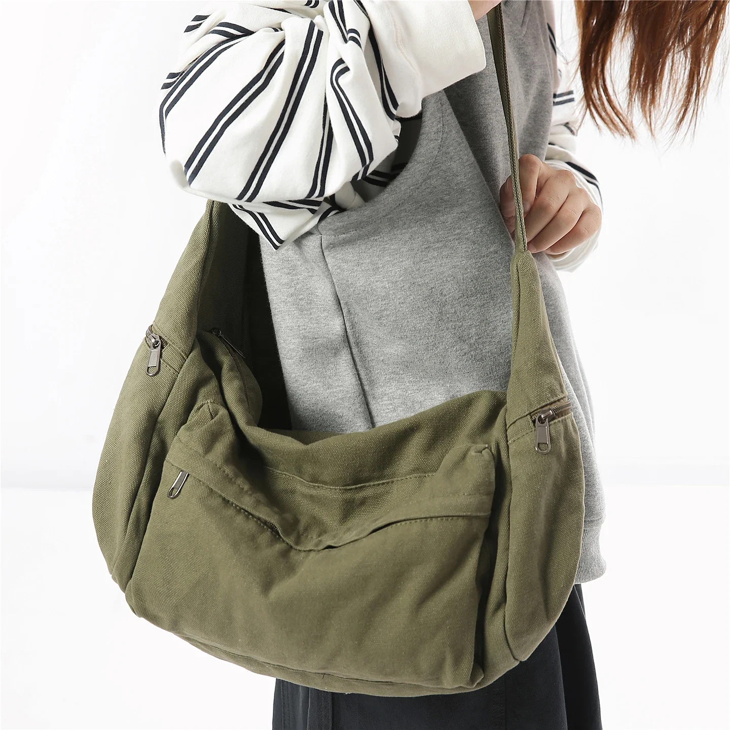100% Cotton Shoulder Bags Women Large Capacity Canvas Tooling Packages Korea Style Cloth Crossbody bags Solid Messenger Bag sacs