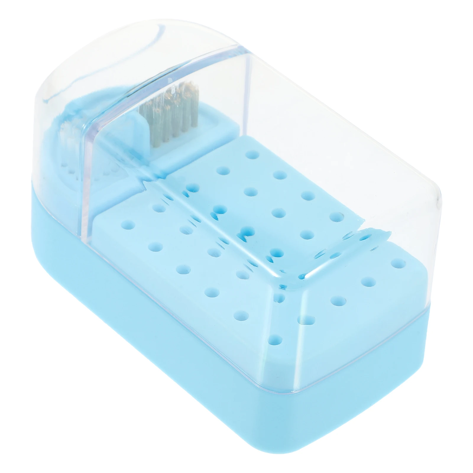 

30 Holes Nail Drill Bits Storage Box Clear Manicure Grinding Head Organizer Empty Case Cleaning Brush Home Salon Use