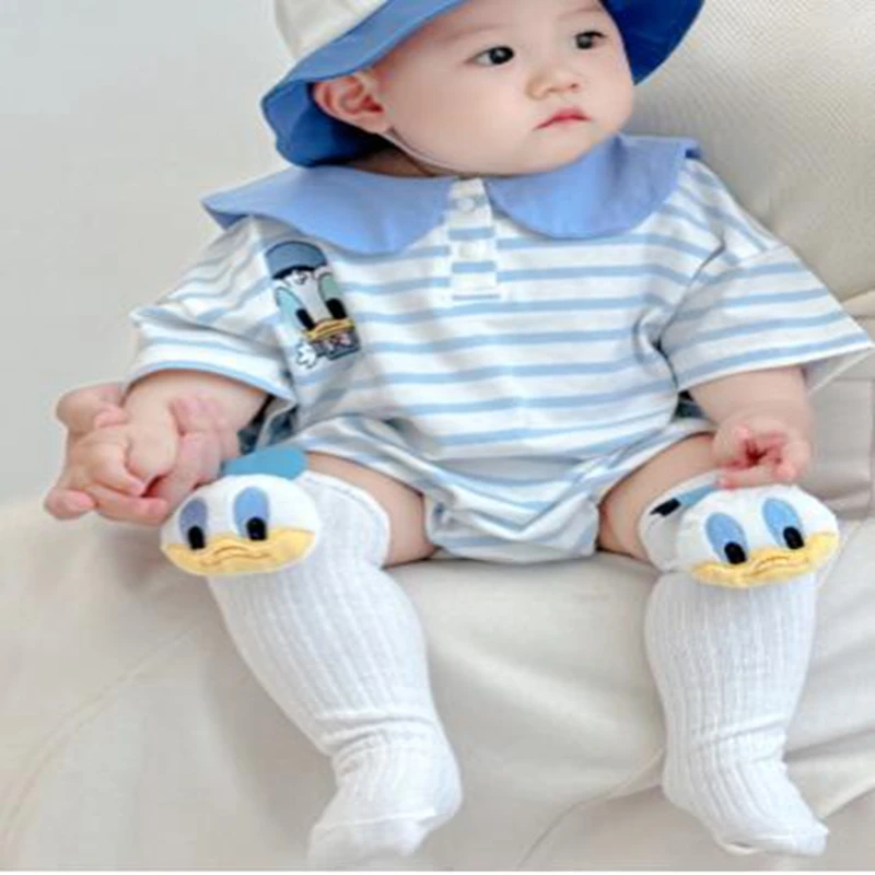 Baby Boys Girls Rompers Newborn Socks 2pcs Clothes Set Cartoon Donald Duck Cotton Jumpsuit Short Sleeve Bodysuits Infant Costume