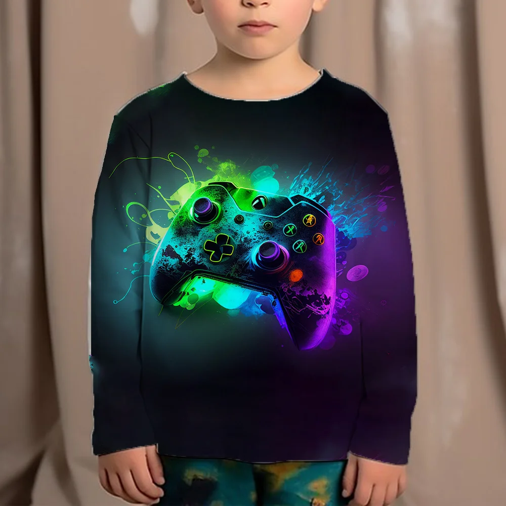 Top Clothes For Children Clothing Autumn Games Console Black T-Shirt Kids Tees Long Sleeve Tshirt From 10 To 12 Years Old Boys