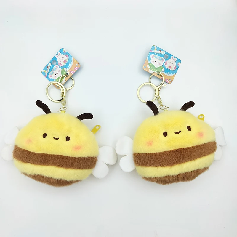 Monedero de abeja de dibujos animados para niñas, cartera pequeña de felpa suave con cremallera, Cables de datos Kawaii, bolsa para auriculares, bolsa para llaves