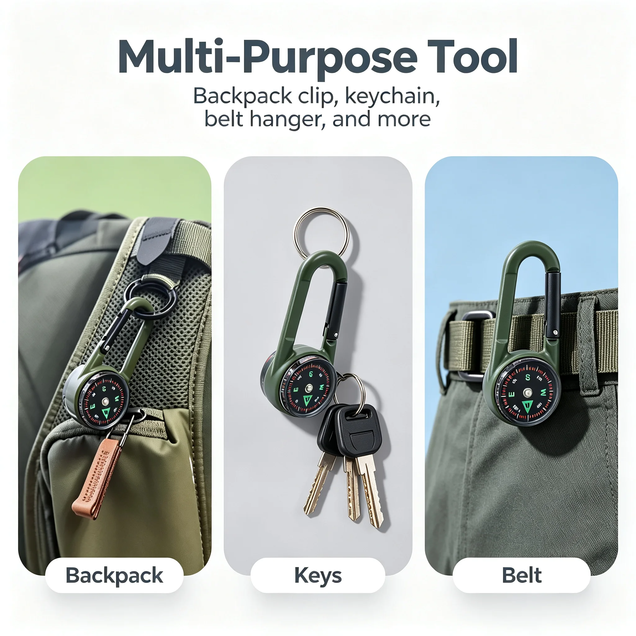 Zinc Alloy Carabiner Compass with Thermometer, Double-Sided, Waterproof Outdoor Hiking and Camping Navigation Tool, Outdoor Waterproof Carabiner Compass with Celsius and Fahrenheit Thermometer, Backpack Keychain Naviga view 5
