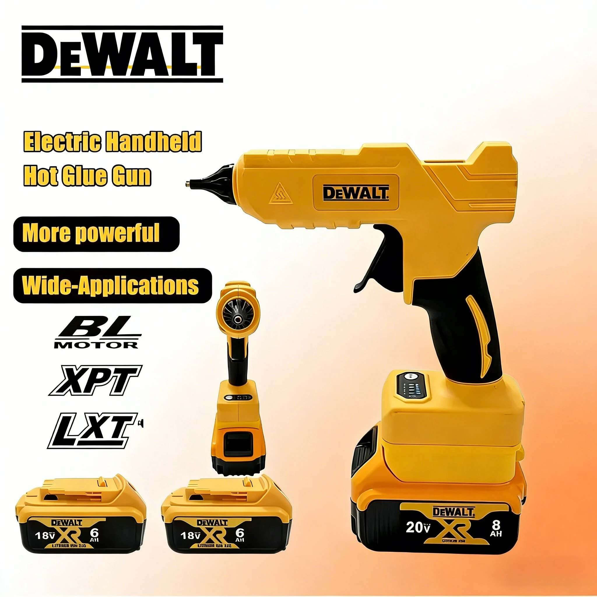 

Электрический ручной пистолет для горячего клея DEWALT, 20В, для ремонта и DIY, инструмент для термосварки, пистолет для горячего воздуха с защитой от ожогов