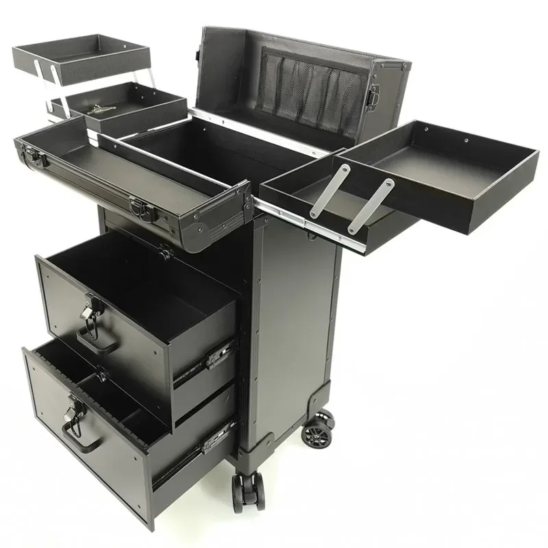 Makeup Baina light luxury aluminum alloy large trolley cosmetic box, professional makeup artist