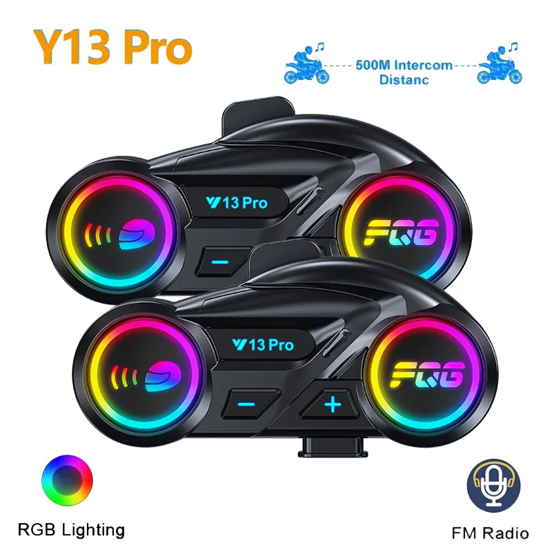 

Y13 Pro Motorcycle Helmet Bluetooth Headset Chip V6.0 Stereo Fm Radio Mixing Music Sharing Intercom Distance 500M