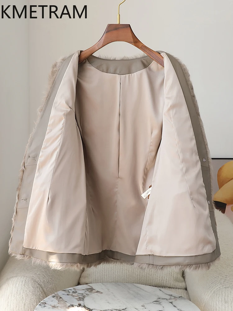 100% 천연 양모 양가죽 양면 모피 재킷 여성용 럭셔리 우아한 브이넥 리얼 퍼 코트 여성 겨울 의류 2025