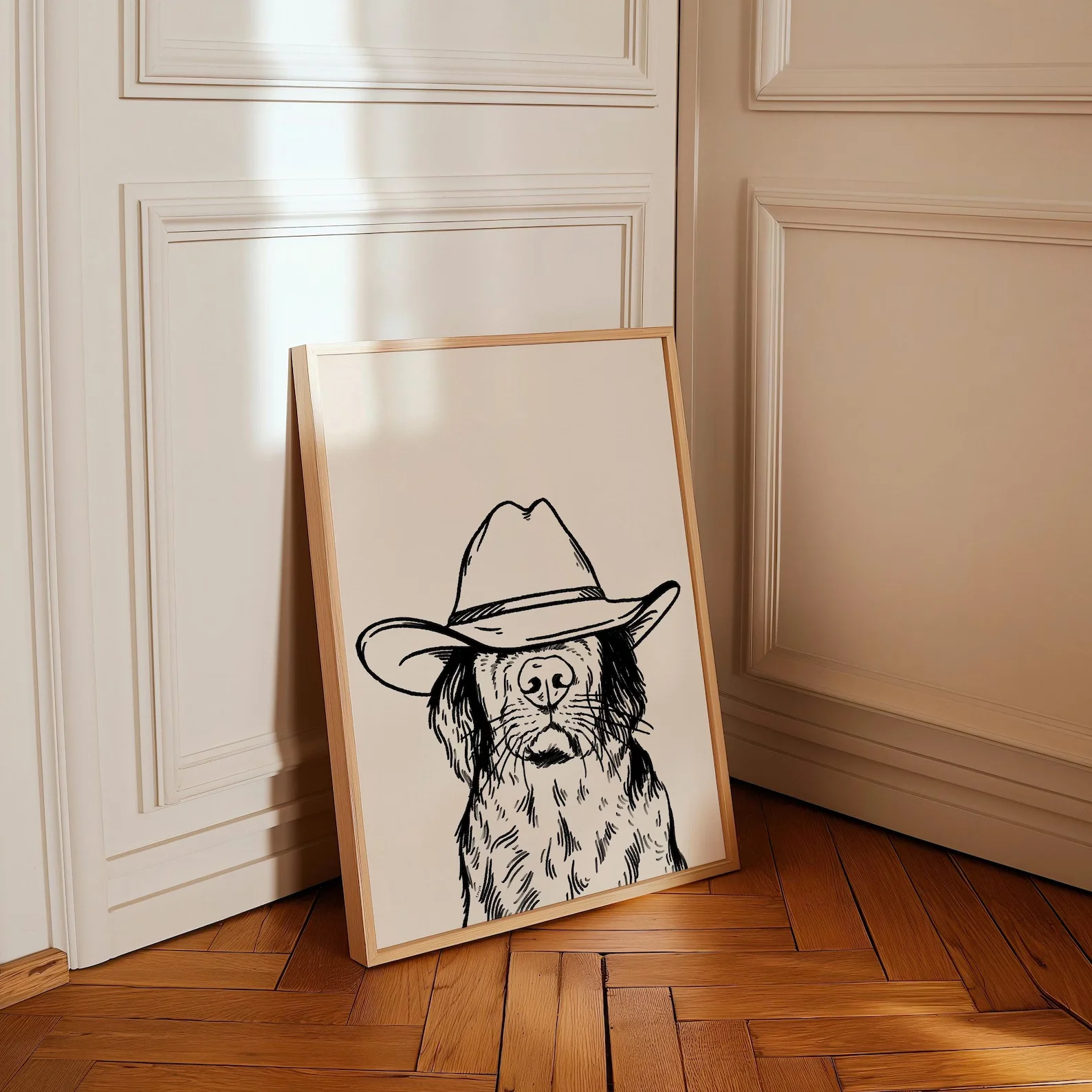 cool it cowboy art print retro print vintage art blue wall art dog western dog print trendy decor digital download