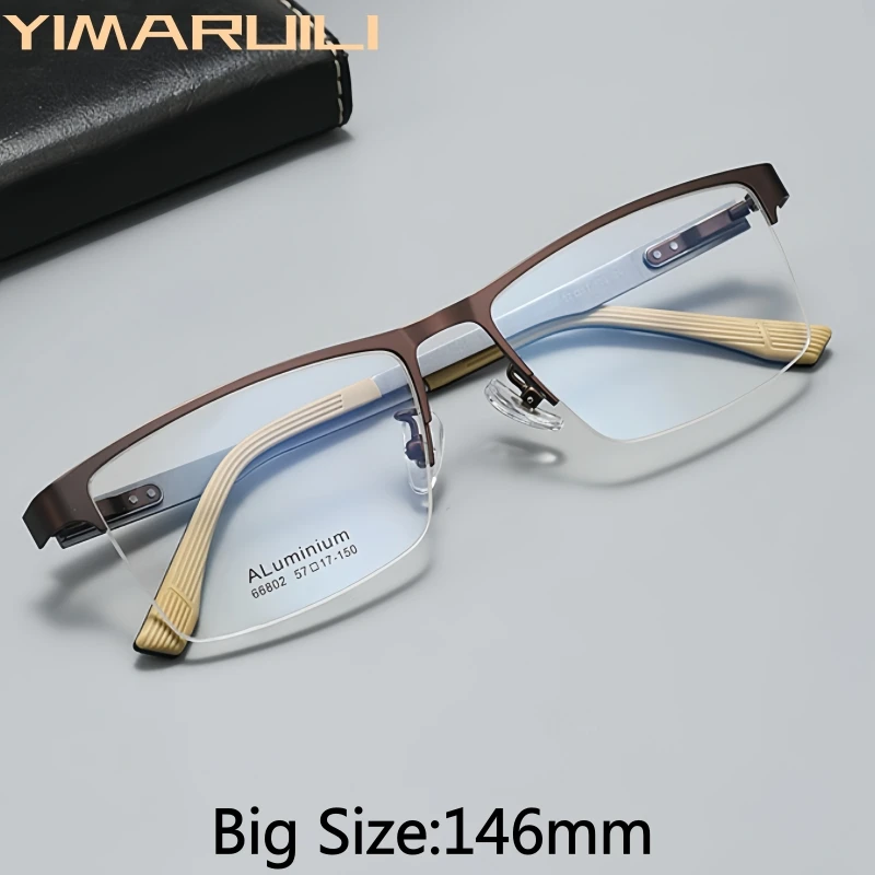 

YIMARUILI Business Half Frame Men's Glasses High-quality Alloy Aluminum-magnesium Big Size Optical Prescription Eyeglasses Frame