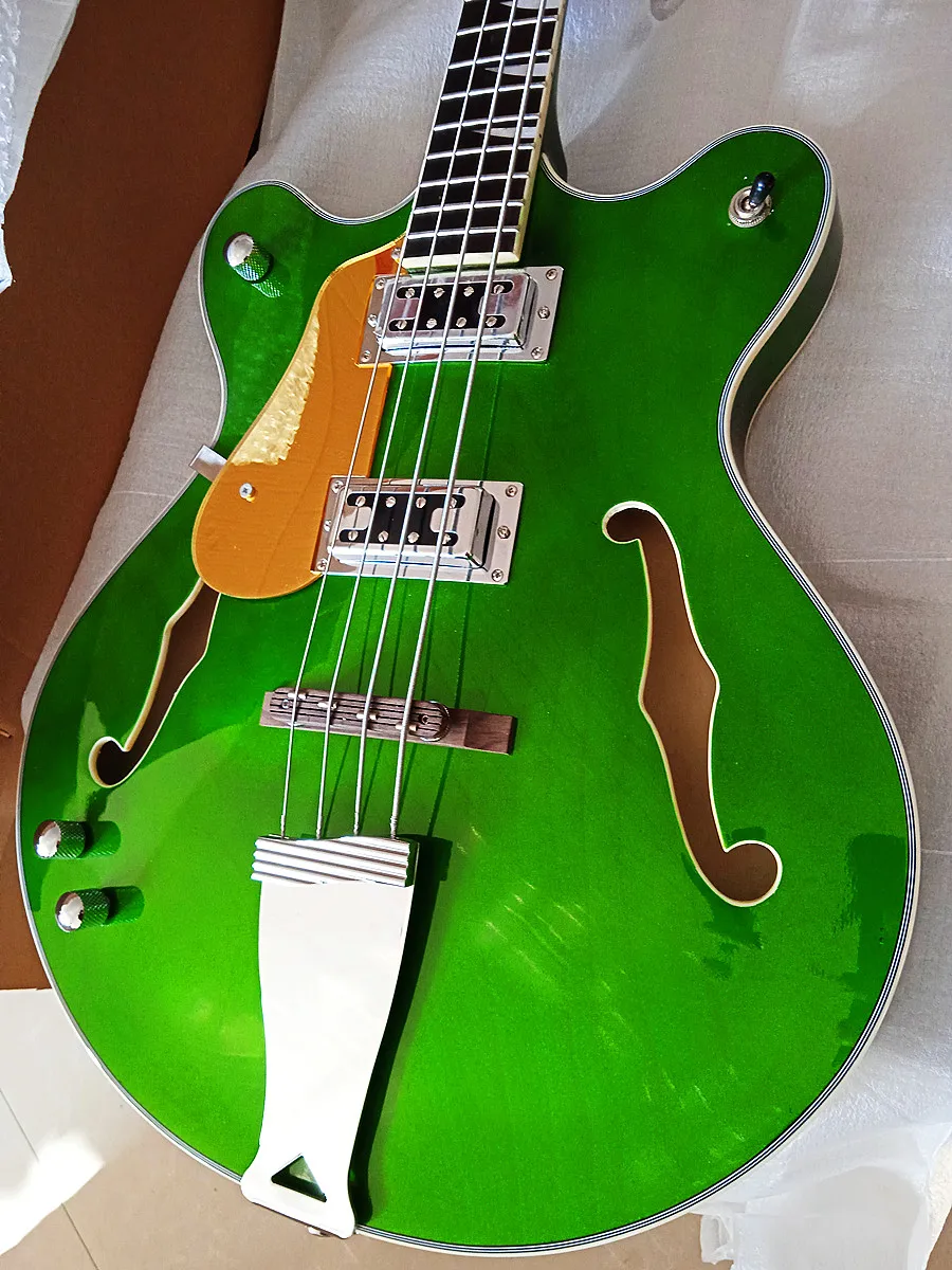 Bass Left-Handed 4-strings Vintag Green gloss Semi-Hollow HH Pickups Electric guitar