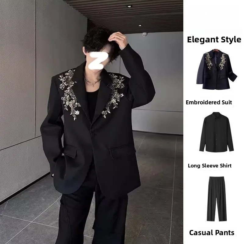 

New Chinese Sle Heavy Embroidery 3D Suit Jaet Men's Floral Dr High-End Feeling Haome oming Men's Suit Set