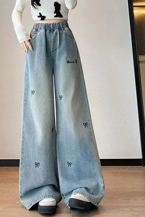 

Spring/Summer Women's Jeans Loose High Waist Embroidered Wide Leg Pants