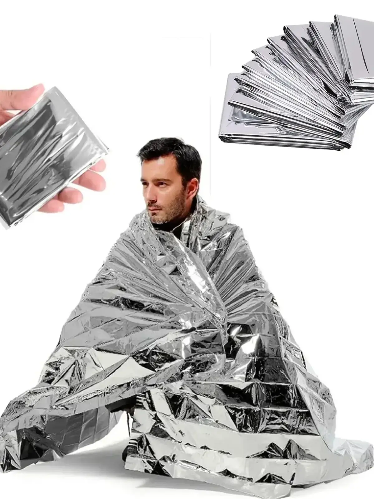 

4pcs Portable Aluminum Foil Emergency Blanket for Camping And Hiking Lightweight Anti-Heat First Aid Life Blanket