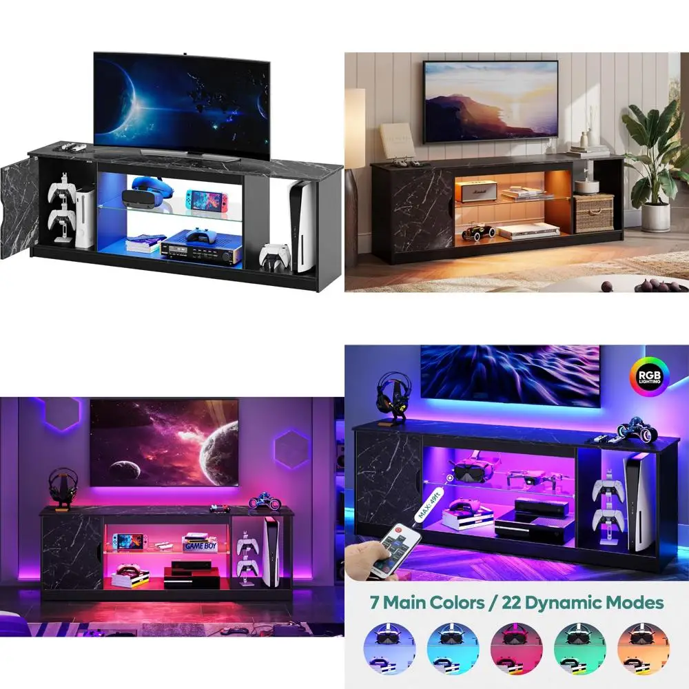 Modern Gaming LED TV Stand for 55-65 Inch TVs, Entertainment Center with Storage for PS5/Xbox, Living Room Media Cabinet