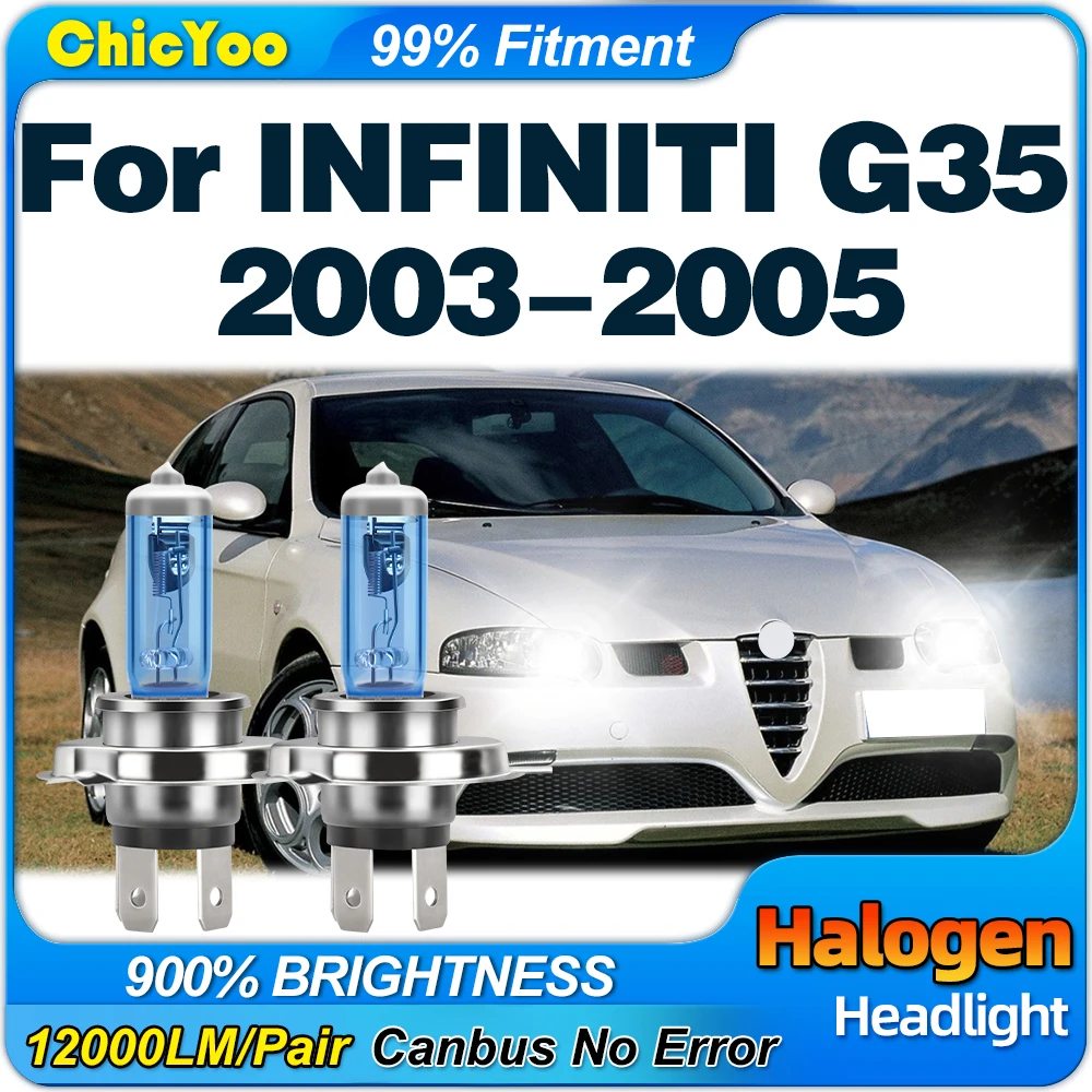 

100W H4 Car Halogen Xenon Lights Bulbs 12000LM High Low Beam Auto Headlight 12V 6000K White For INFINITI G35 2003 2004 2005