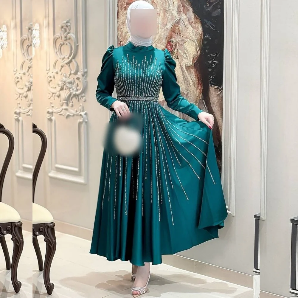 

Customized Sizes Available Charmeuse Sequined Pleat A-line High Collar Midi Dresses Bespoke Occasion Retro