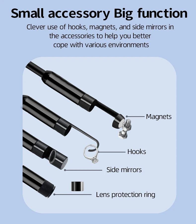 Dual Lens Industrial Endoscope Camera 4.3'' IPS Screen HD1080P Rigid Cable Pipe Sewer Inspection Borescope IP67 Waterproof