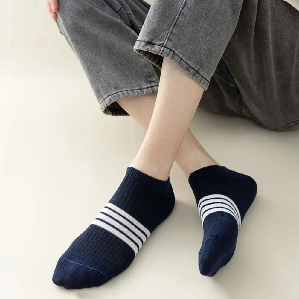 

10Pairs Fashion Patchwork Ankle Thin Socks Cotton Anti-slip Striped Invisible Socks Hosiery Breathable Men's Tube Socks Boy
