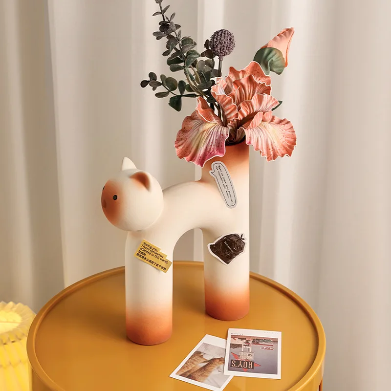 

Ceramic Cute Cat Vase High-end Decorative Item for Living Room Home Desktop