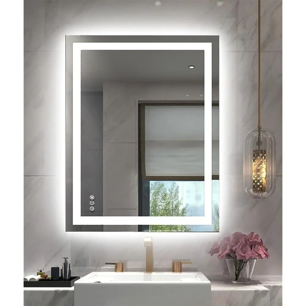 

Светодиодное зеркало для ванной комнаты 24 "X 36" с передней и подсветкой, настенные зеркала с регулируемой яркостью и противотуманной защитой от запотевания, небьющаяся память, 3