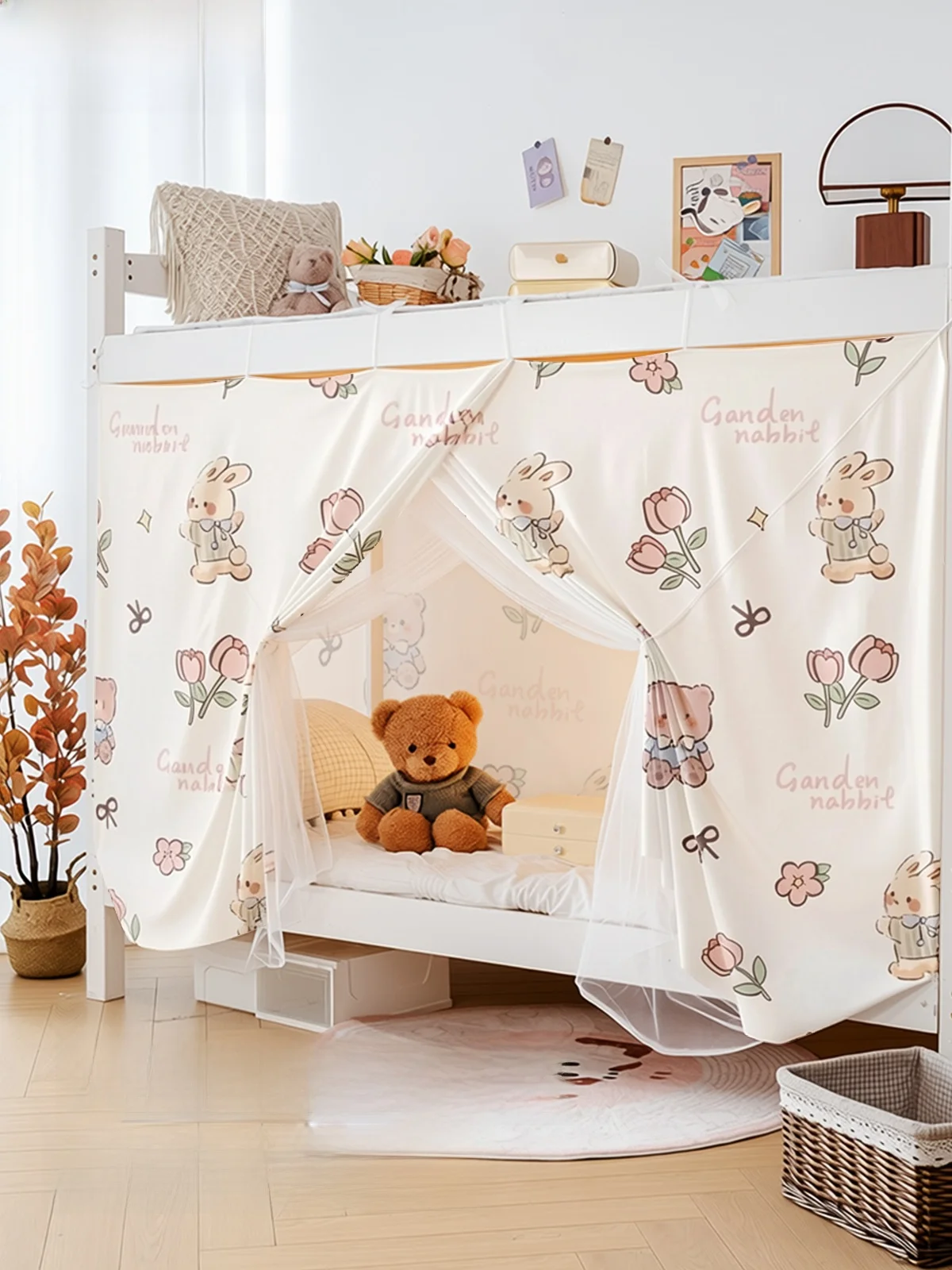 Cortina para Cama de Dormitorio Estudiantil con Mosquitera Integrada, Cortina de Bloqueo para Escritorio de Cama Inferior, Mosquitera para Cama Superior