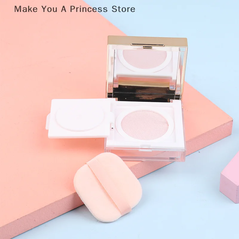 8g Square Gold Border Loose Powder Box Empty Refillable Portable Makeup Setting Powder Blush Case Container With Puff Mirror