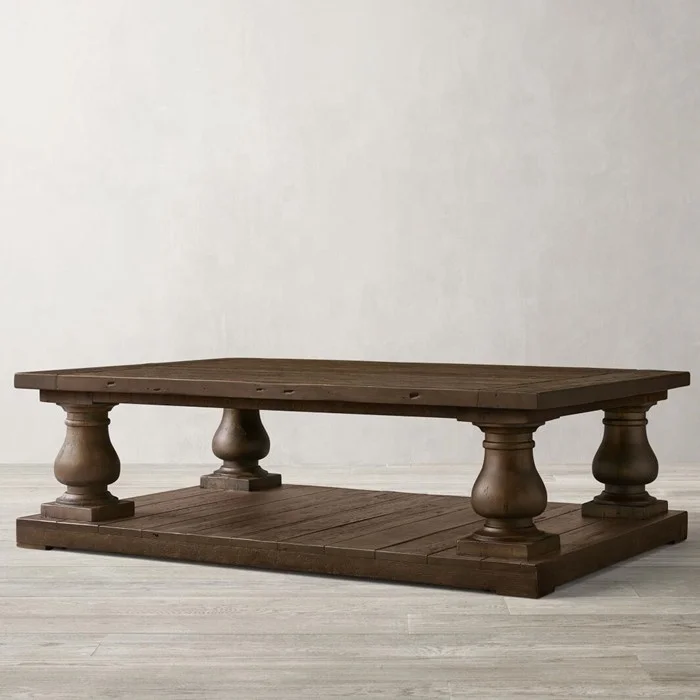 リビングルーム家具 古いアンティークの手すり 古材オーク材のコーヒーテーブル