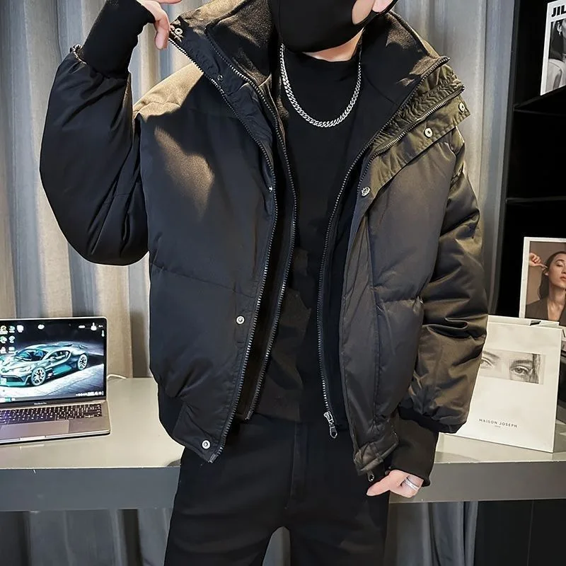 Men Clothing Faux Two-piece Winter Wear Thicken Cotton Coat Short Stand-up Collar Cool Warm Versatile Parkas Puffer Jacket New