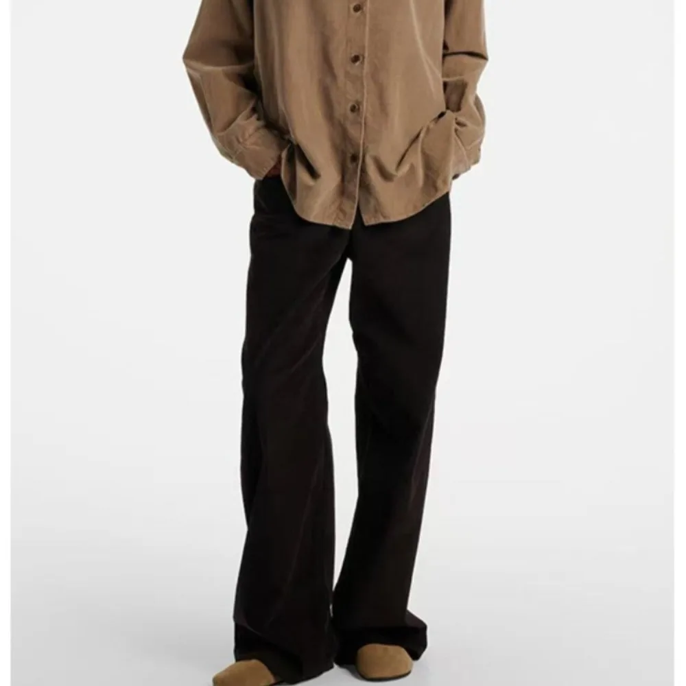 

Autumn and Winter Dark Brown Corduroy Cotton Straight Pants Floor-length Loose Wide-leg Trousers for Women