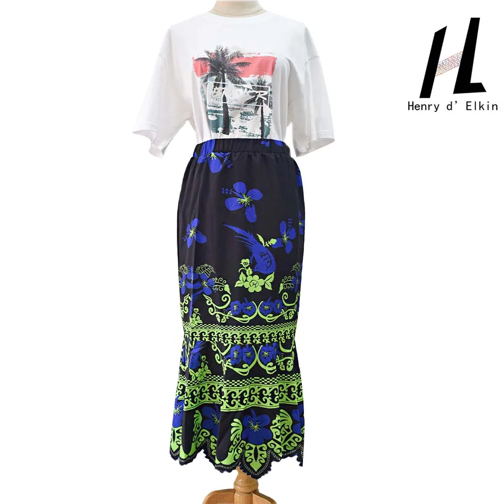 Fashion Mother-Daughter Tropical Vacation Outfits Colorful Floral Print Lightweight Polyester Mermaid Skirt