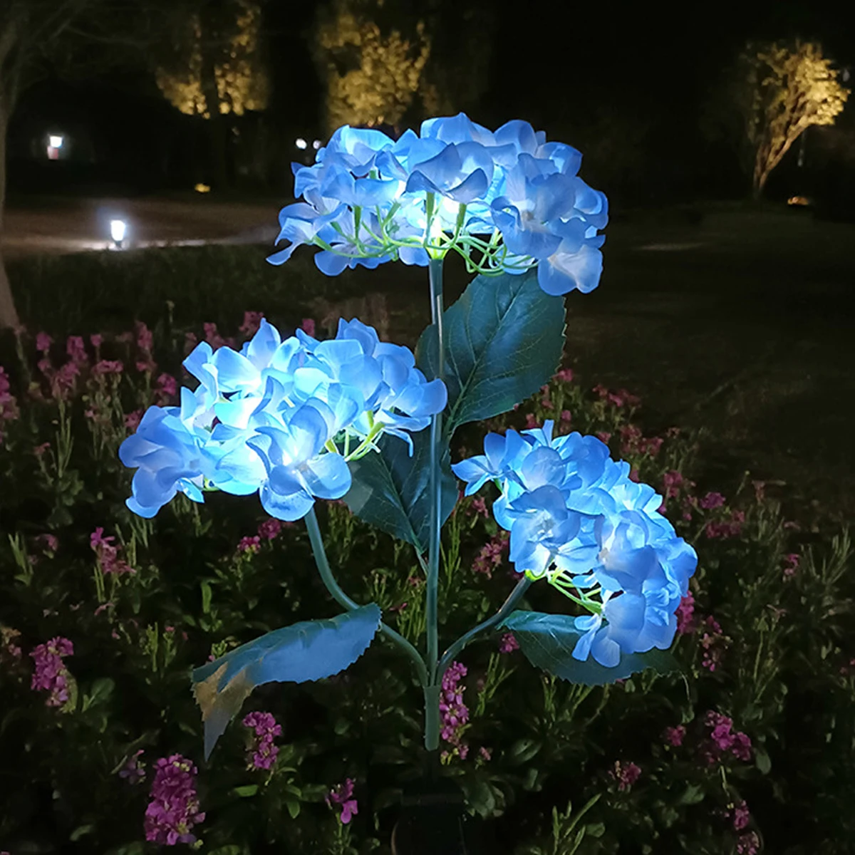 Solar LED Lights Hydrangea Lawn Lamp Pink Blue Purple White Flower Lantern For House Courtyard Garden Decoration Cold Light