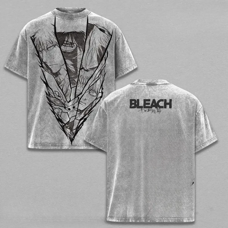 Kurosaki Ichigo Print T-shirt Anime BLEACH Clothing Men Women Short Sleeve Tshirts Retro Washed T Shirt Harajuku Male Cotton Top
