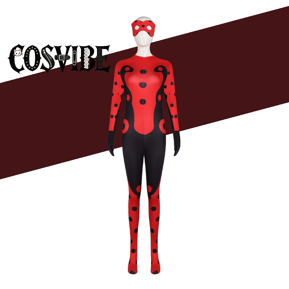 Disfraz de superhéroe S6, mono ajustado con estampado 3D de Ladybug, mono negro y rojo, Zentai, Halloween, Navidad, para niña