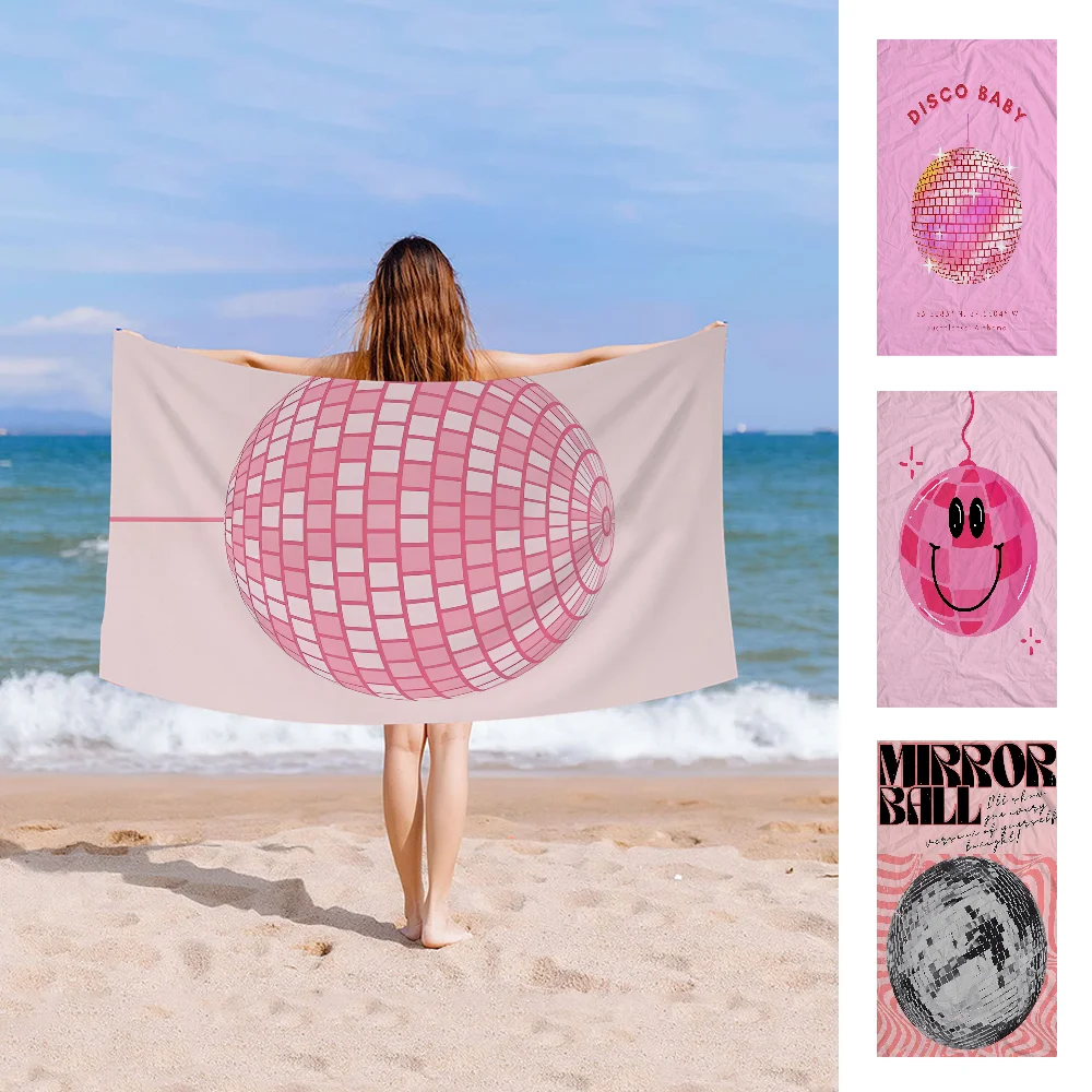 

Pink Disco Ball Beach Towels Shower Towel Sauna Travel Spa Microfiber Quick Dry Gym Accessories Cute Room Decor