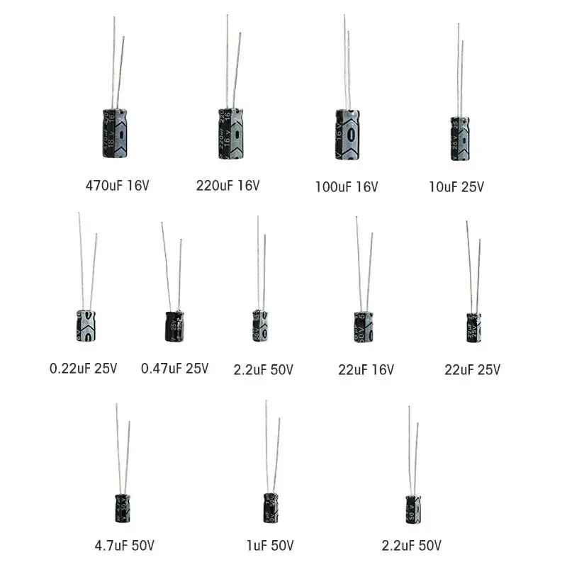 Condensador electrolítico de aluminio, Kit de condensadores electrolíticos de inmersión de 120 piezas, 12 valores, 16V, 25V, 50V, 1uF-470uF