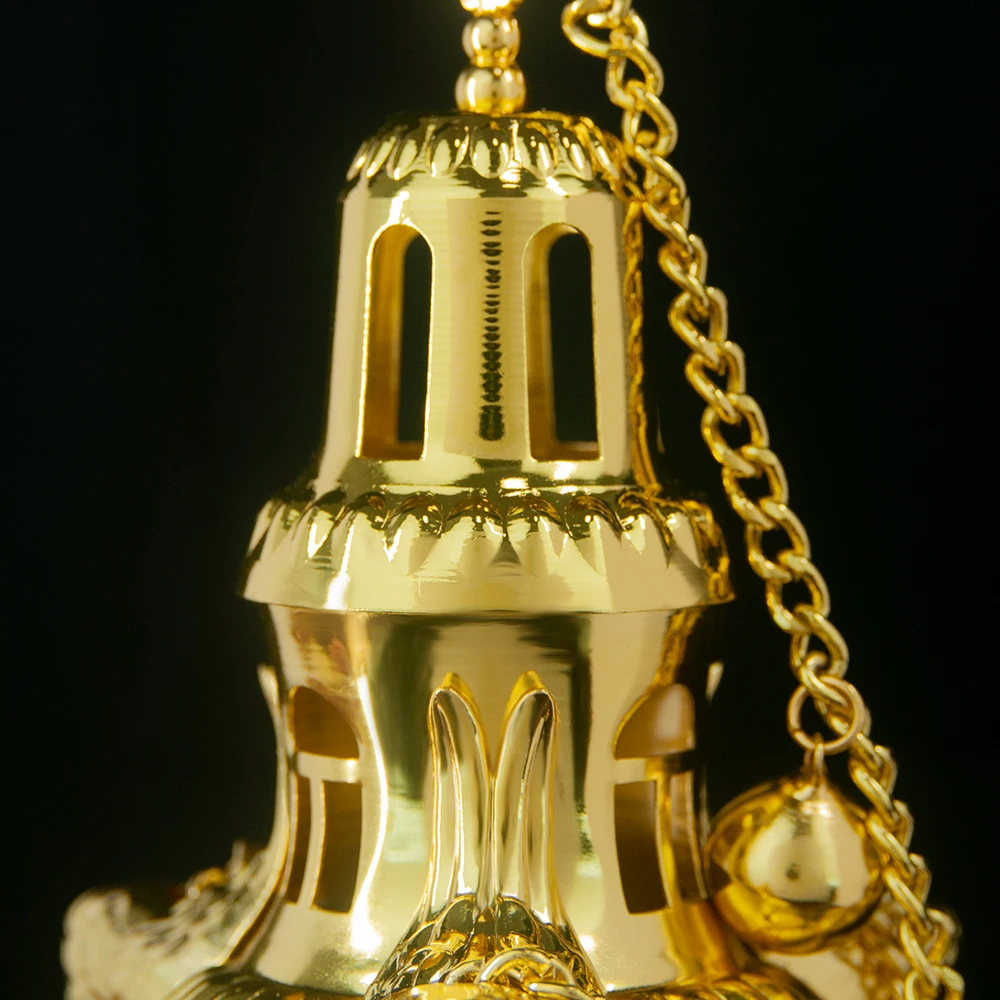 HTISOK Zinklegierung Orthodoxer Weihrauchbrenner mit Kreuzkette, Kirchen-Weihrauchbrenner, Kirchenritual, Orthodoxe Zubehörteile – Detail 5