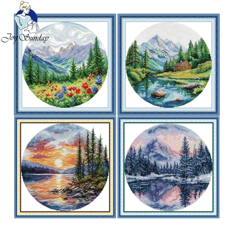 

20250502-Cross Stitch Complete Kit Round Four Seasons Pattern 11CT 14CT 16CT DIY Display Embroidery Set Home Decoration Gifts
