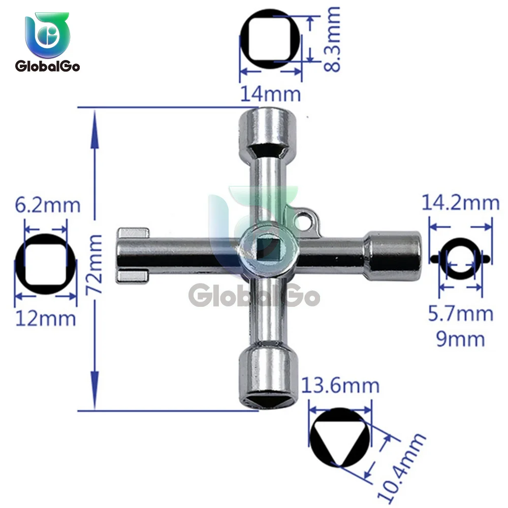 4 Way Universal Cross Triangle Wrench KEY Multi-function key for Train Electrical Elevator Cabinet Valve Alloy Triangle