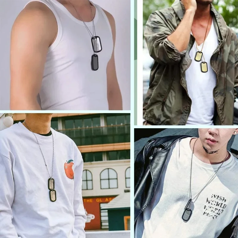 Stainless Steel Dog Tag Pendants Military Set Men\'s Personalized Necklaces Tags Style Ball Chain Silencing Ring Jewelry Necklace