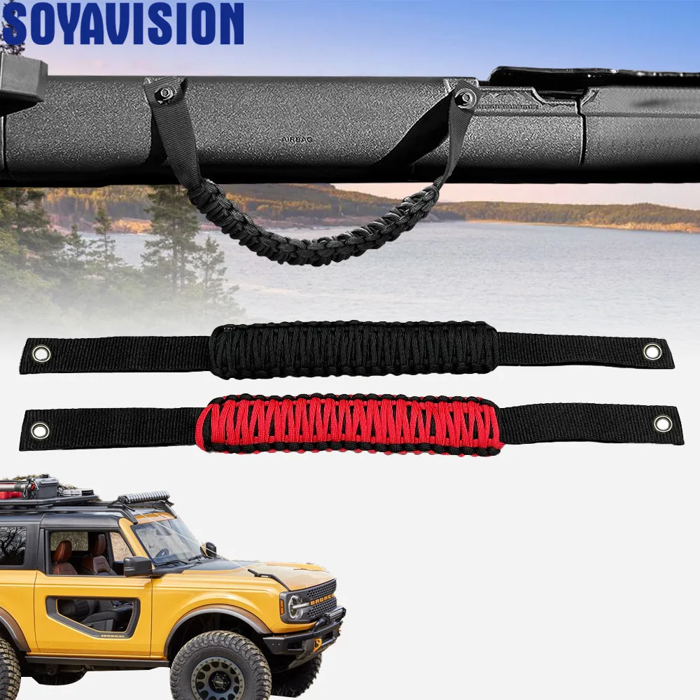 Asas de Agarre Negras/Rojas para Ford Bronco 2021-2024, Asas de Agarre de Paracord para Barra Antivuelco, Accesorios Interiores para Ford Bronco de 2 o 4 Puertas