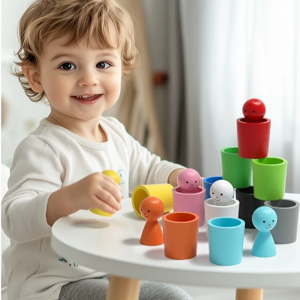 Zabawki Montessori Drewniane: Kolorowe Kule, Kubeczki do Sortowania Kolorów, Drewniane Figurki na Szpilce, Gry Edukacyjne do Nauki Kolorów dla Dzieci