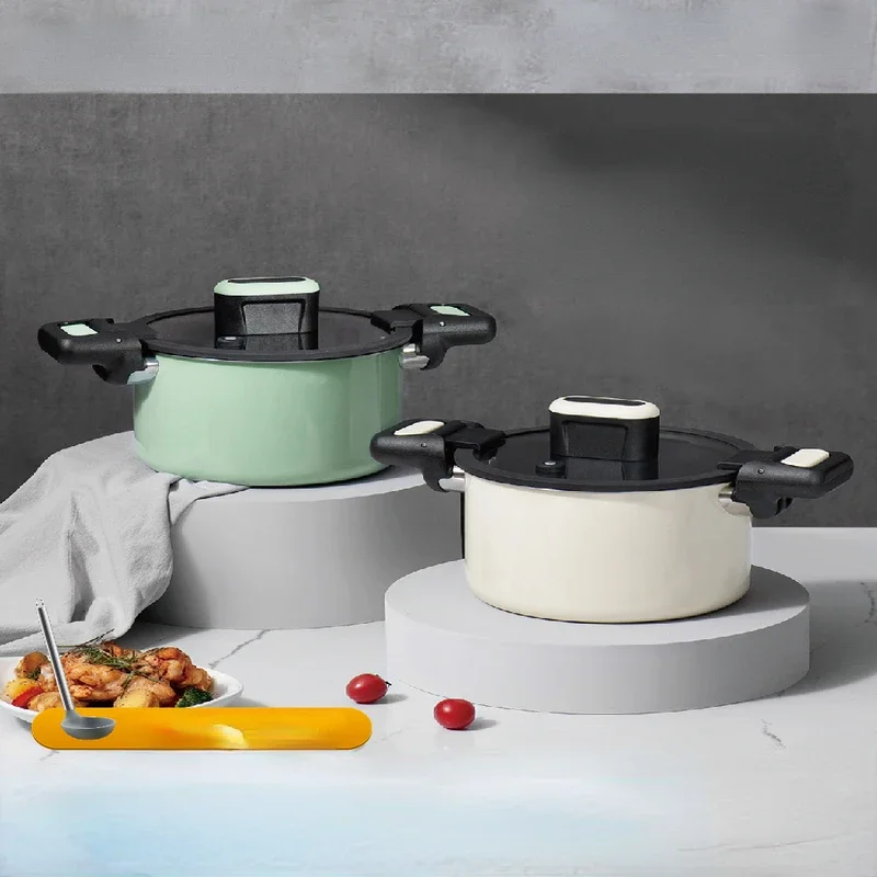 Elegant Stainless Steel Enamel Soup Pot: Double Ear Stew Pot, Multi-Functional Household Kitchenware, High-End Design