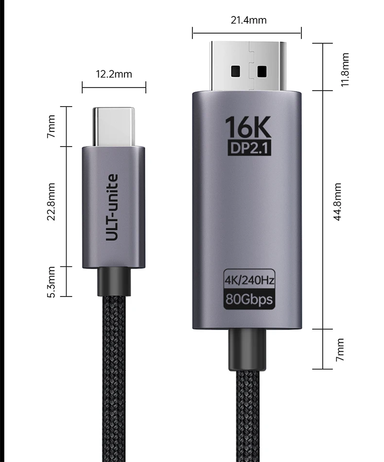 16K USB-C-auf-DP-Kabel 8K120Hz 4K 240Hz Typ-C-auf-DisplayPort-Adapterkabel für MacBook Pro/Air Laptop C-auf-DisplayPort-Kabel – Detail 14