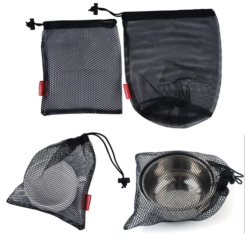 Nylon Mesh Drawstring Bag for Cutlery Bottle Pot Pan Kettle Mesh Storage Ditty Bag Travel Stuff Sack