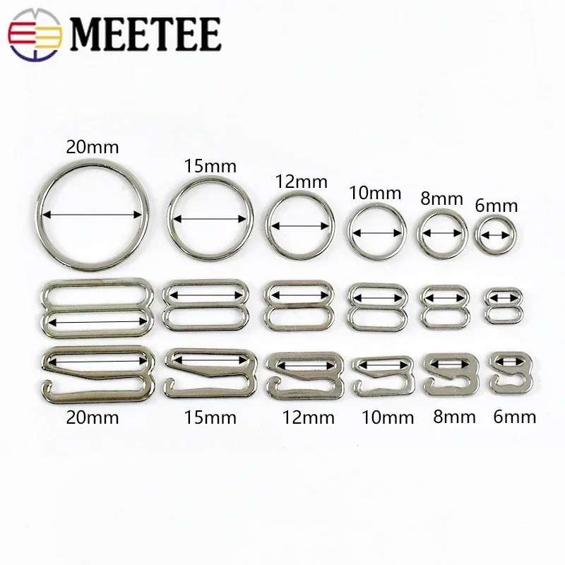 50Sets(150Pcs) 6-25mm Metal Bra Buckle Underwear Strap Adjust O Ring Buckles Bikini Connectors Hook DIY Clothes Sewing Accessory