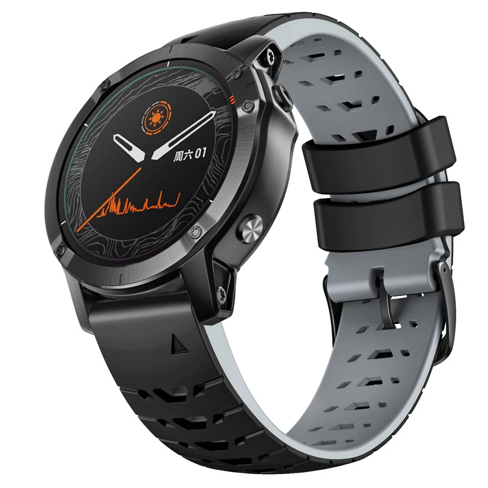 Cinturino per orologio in Silicone bicolore da 22MM fibbia ad ardiglione foro trapezoidale cinturino spesso universale per cinturino Garmin 22mm