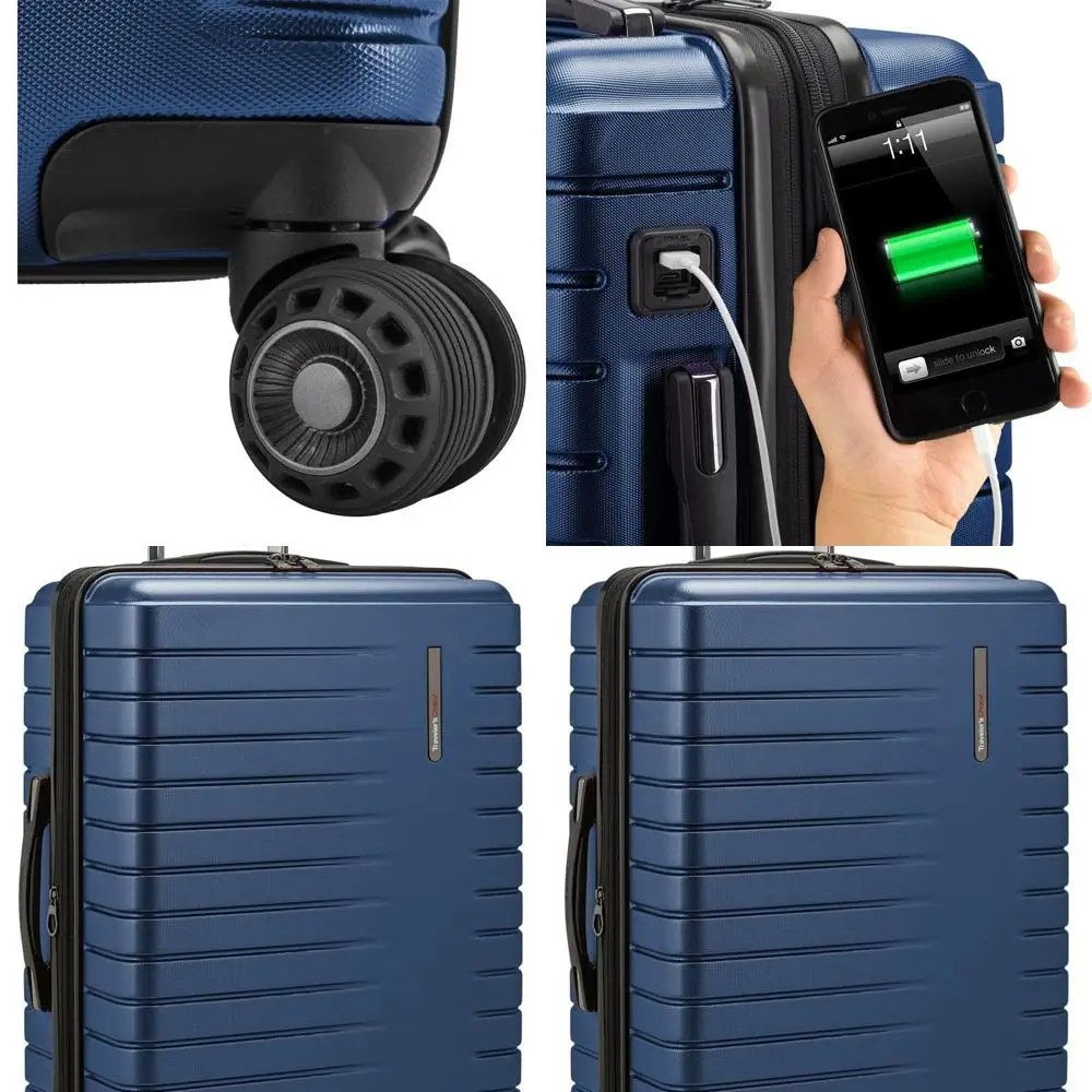 

Синий 25-местный дорожный чемодан Archer Hardide Spinner с завязками на ремнях