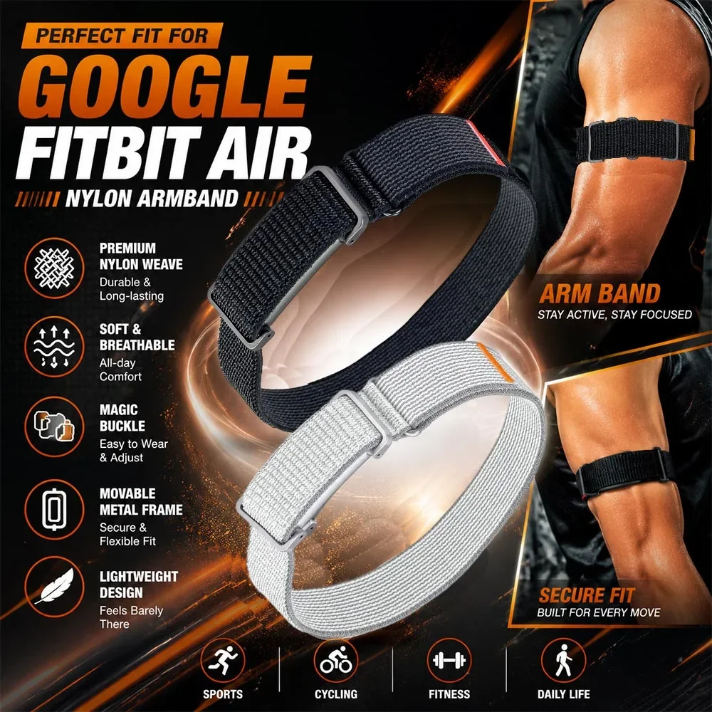 Elastisches Nylon-Armband, geeignet für Google Fitbit Air, verstellbares Bizeps-Trainingsband mit Uhrengehäuse für Fitbit Air Armband
