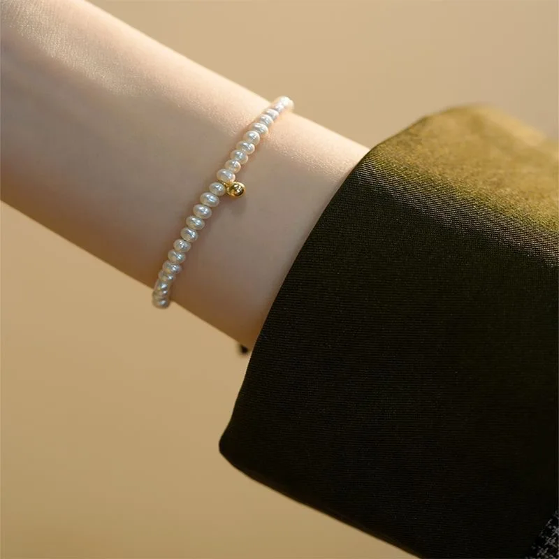 1pc Fashion Circular Sphere Simple Titanium Steel Synthetic Beads Gold Color Beaded Bracele Woman Party