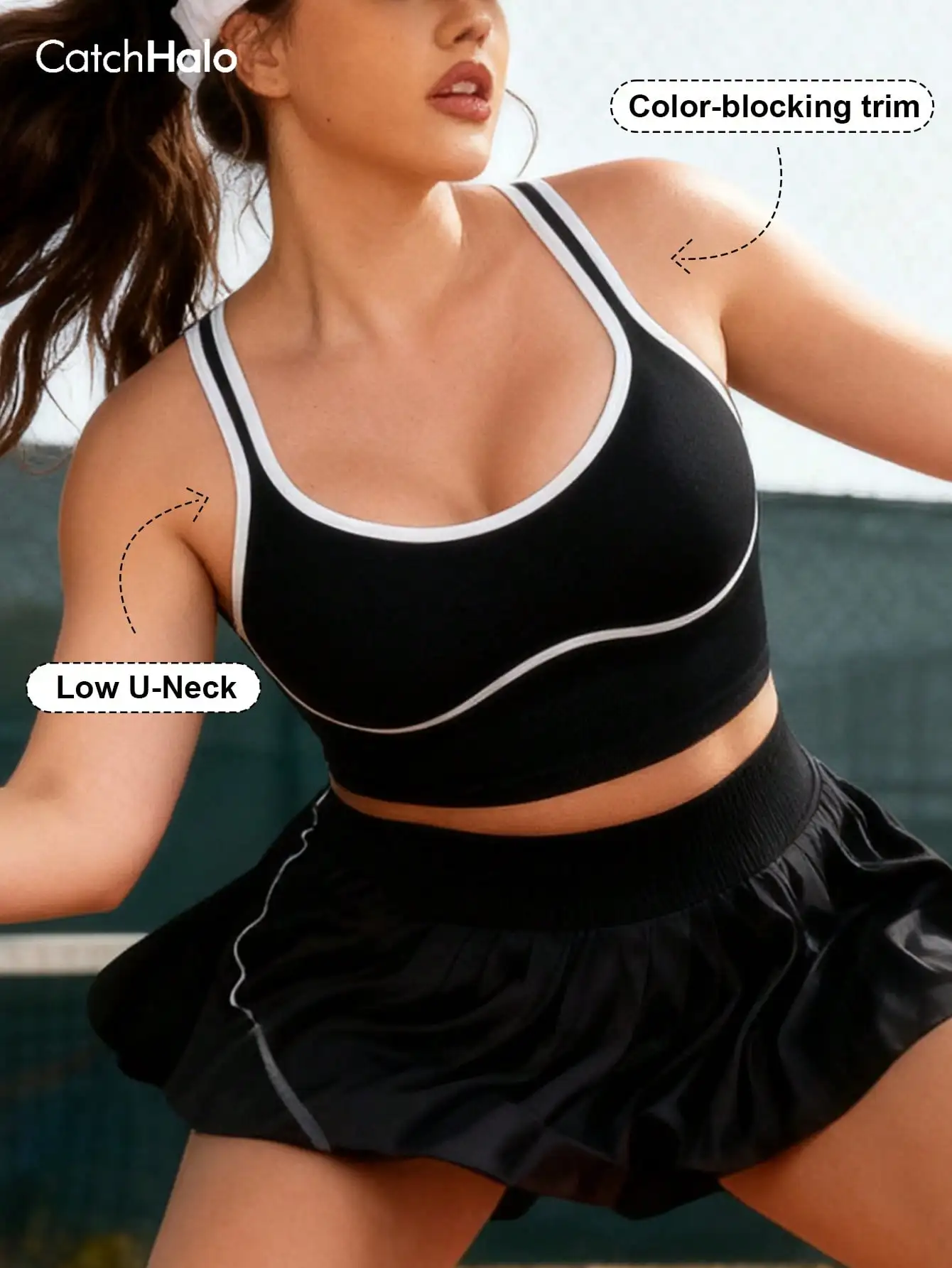 Women Plus Size Seamless Bralette Contrast Trim Ribbed Yoga Bra U-Back Breathable Fitness Gym Workout Crop Top
