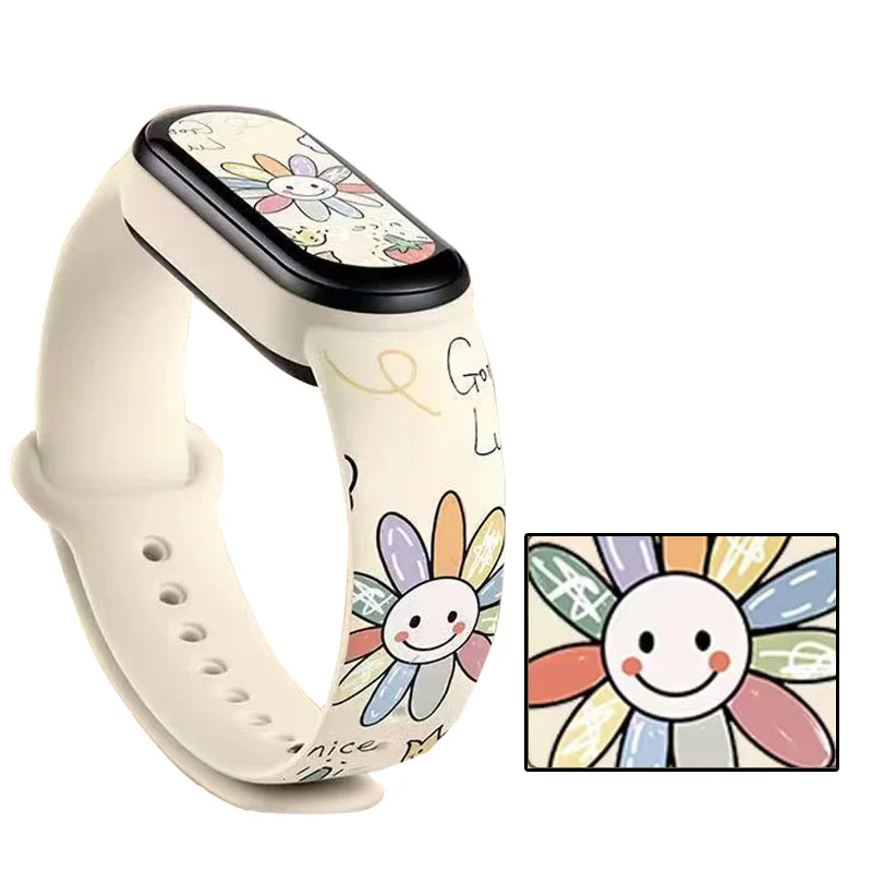 

Correa de silicona para reloj Mi Band 7 8 9 Mi Band 3 4 5 6 7 pulsera serie de flores para Mi Band correa de repuesto para r